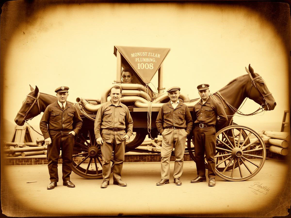 Archival photo of a Seattle plumbing crew circa 1908